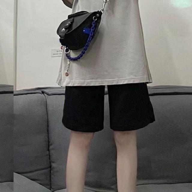 13322275.灰色运动短裤女夏季高腰宽松直筒港味中裤五分裤薄款