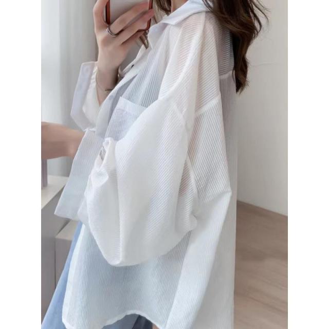 13322221.冰丝防晒女款衬衫夏季宽松外搭防紫外线雪纺开衫薄衣服