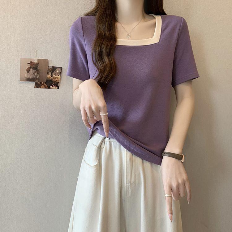 13321808.夏季韩版百搭显瘦纯棉短袖t恤女胖mm大码纯欲风洋气体恤上衣