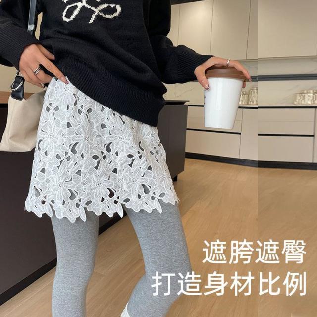 13322558.白色芭蕾风蕾丝半身裙屁帘女春夏季韩系叠穿绑带配牛仔裤遮臀短裙