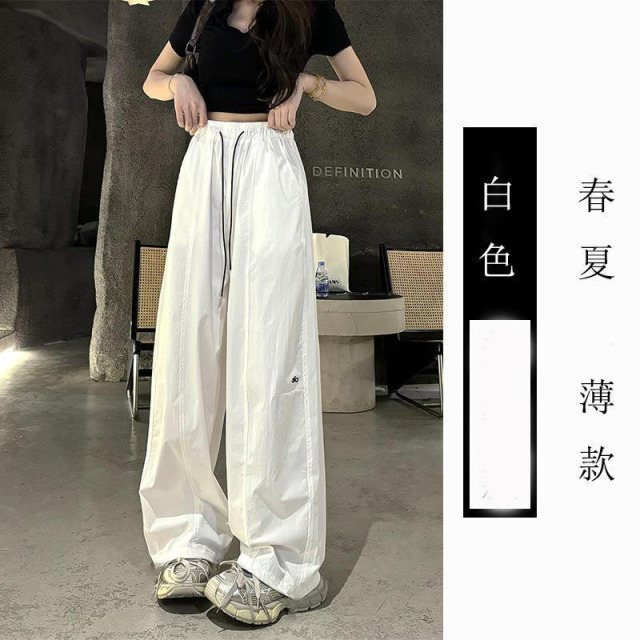 13322343.美式速干阔腿运动裤女春夏薄款高腰垂感直筒休闲工装裤