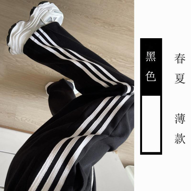 13322332.三条杠运动裤女春夏薄款阔腿直筒美式休闲宽松慵懒卫裤