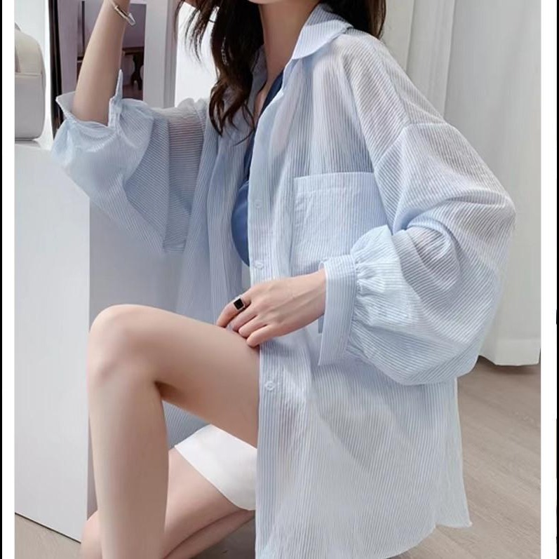13322221.冰丝防晒女款衬衫夏季宽松外搭防紫外线雪纺开衫薄衣服