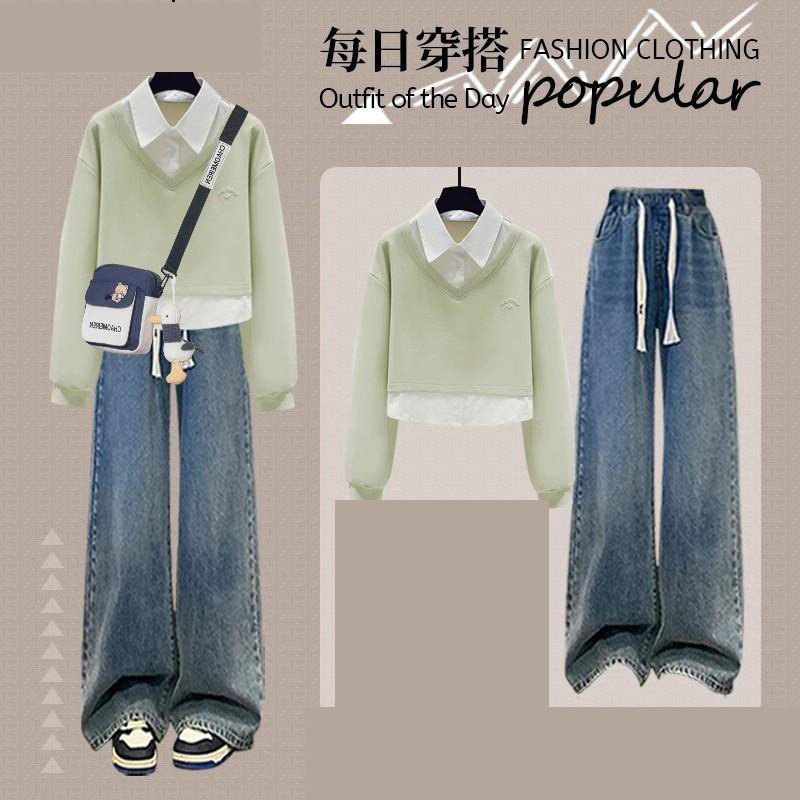 13322647.甜美洋气假两件上衣春少女初中高中时尚女孩套装