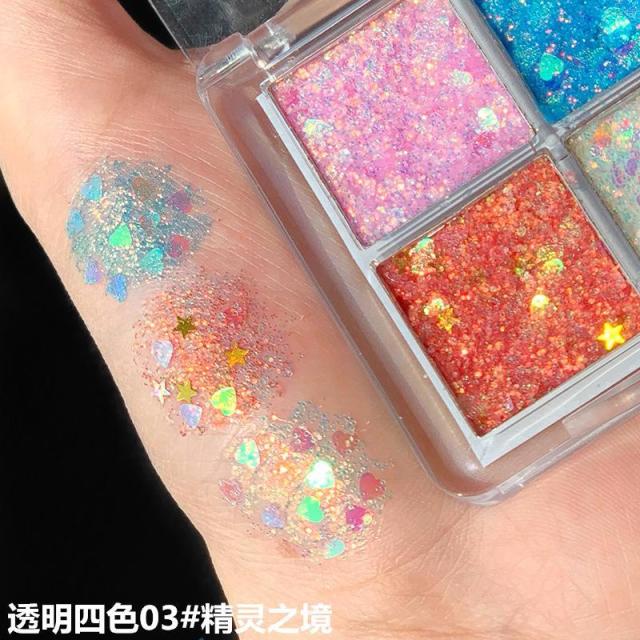 12392214.【3件装】四色亮片眼影膏彩妆闪亮金葱粉珠光湿4色眼影盘舞台妆
