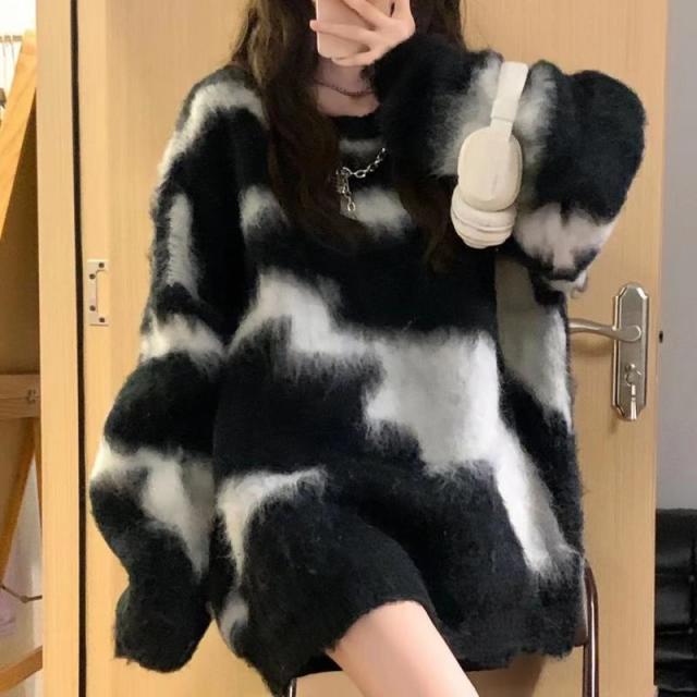 12893809.软软糯糯的毛衣女秋冬设计感复古慵懒风条纹感加厚外穿