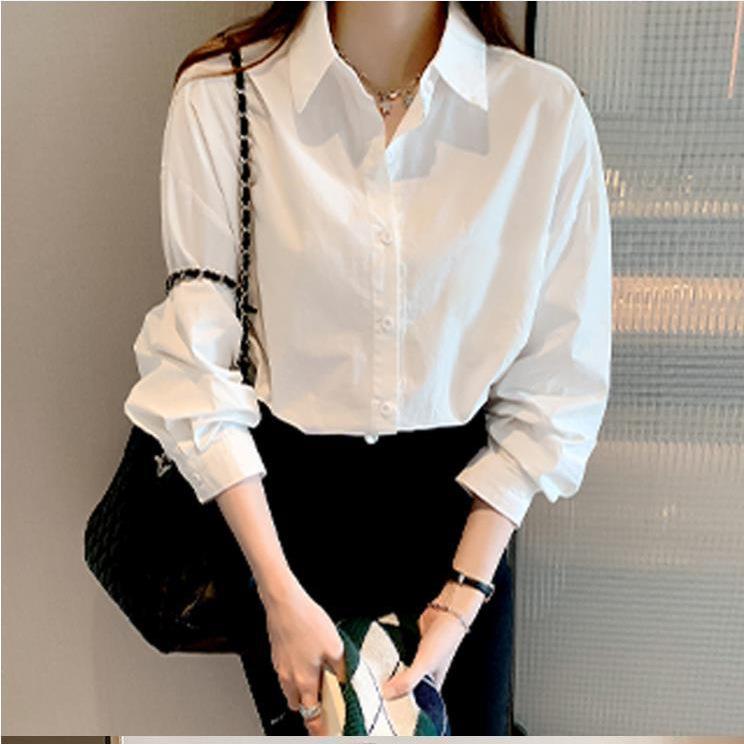 12891531.制服衬衣基础长袖白色衬衫女百搭基础款工作服内搭复古衬衣女