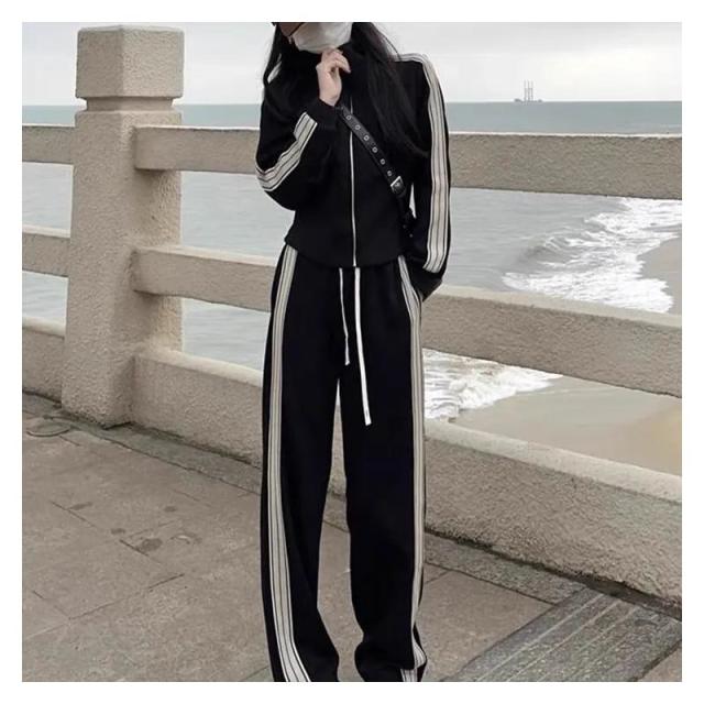 12891477.休闲运动服套装女春秋宽松卫衣外套长款阔腿裤裤两件套