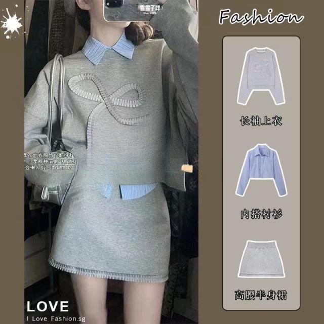 12891562.学院风穿搭一整套装连衣裙子秋季秋冬女装感卫衣短裙套装