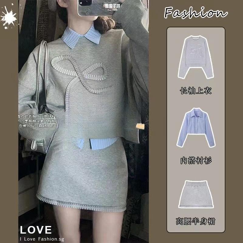 12891562.学院风穿搭一整套装连衣裙子秋季秋冬女装感卫衣短裙套装