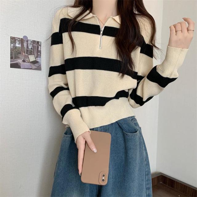 12890784.拉链毛衣打底衫内搭条纹女秋冬长袖上衣毛衣冬季