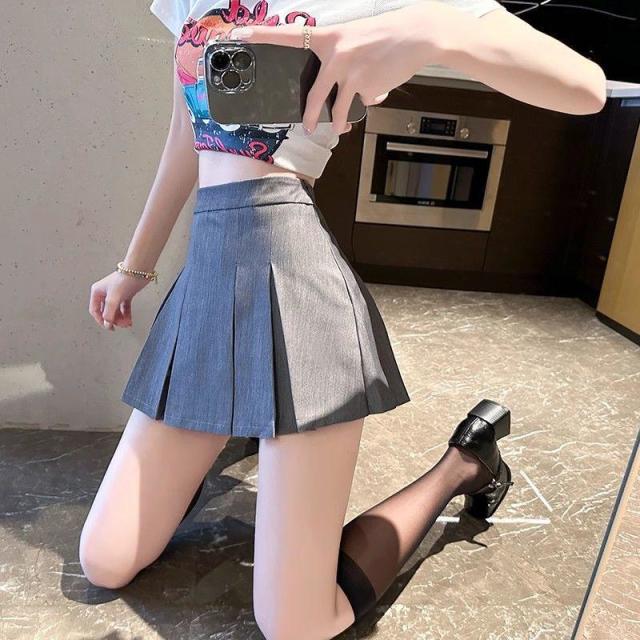 12889941.黑色百褶裙女春夏辣妹超短裙小个子高腰a字西装半身裙裤