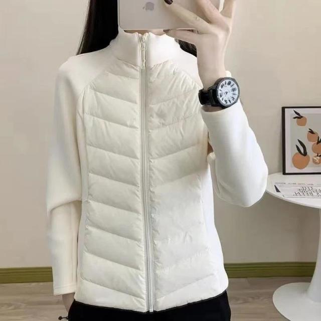 12893785.秋冬款轻薄棉服女内胆瑜伽立领秋版修身时尚保暖拼接厚外套女