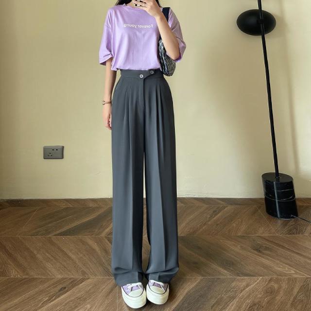 12891637.白色阔腿裤女裤子秋垂坠感拖地裤女装休闲裤直筒西装裤女裤