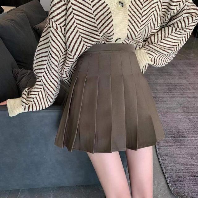 12890019.高腰百褶裙短裙女秋季半身裙学院风韩版纯色防走光a字裙