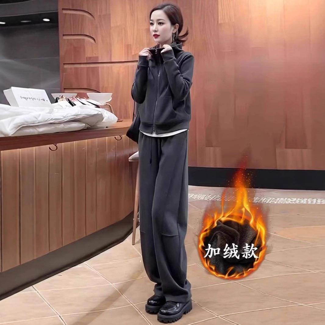 12893102.休闲运动套装女秋冬加绒加厚气质减龄卫衣阔腿裤两件