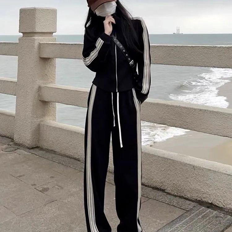 12891477.休闲运动服套装女春秋宽松卫衣外套长款阔腿裤裤两件套