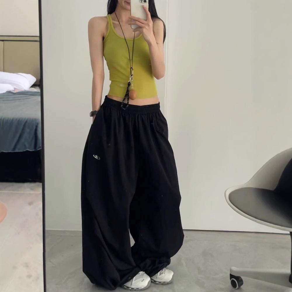 12891732.夏季薄款速干运动裤女宽松百搭设计感阔腿拖地裤垂坠感伞兵裤
