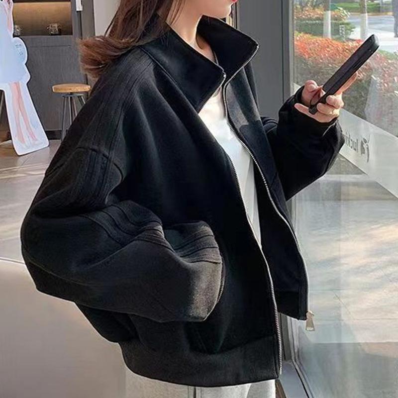 12892005.短款运动夹克女秋冬小个子夹克慵懒风夹克上衣女