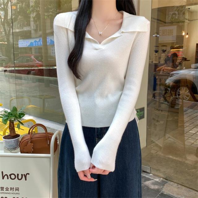 12891244.绝美巨好看抽绳长袖内搭秋冬毛衣针织打底衫女收腰v领上衣