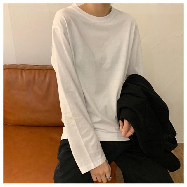 12890114.白色打底衫女秋季韩版女装洋气内搭纯色长袖t恤女潮
