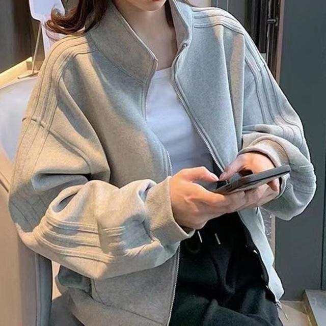 12892005.短款运动夹克女秋冬小个子夹克慵懒风夹克上衣女
