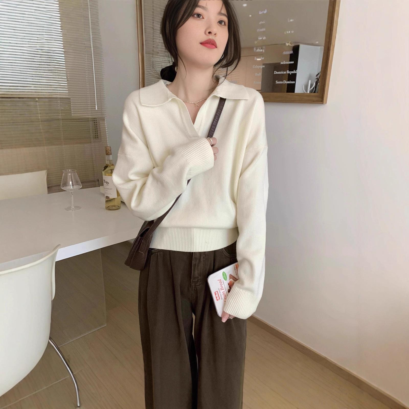 12890373.法式宽松别致polo领毛衣感内搭针织衫女上衣