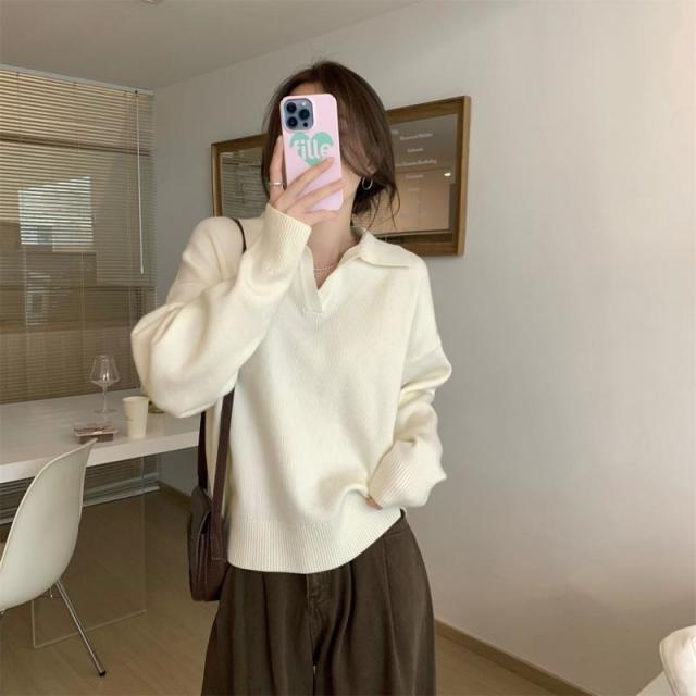 12890373.法式宽松别致polo领毛衣感内搭针织衫女上衣