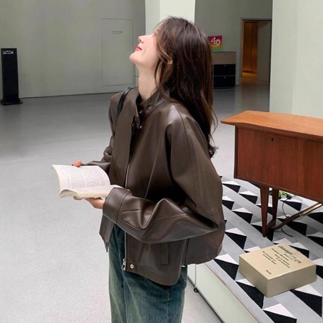 12891578.美拉德咖色外套女秋季感炸街小个子机车外套