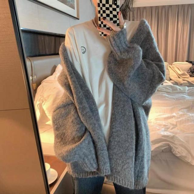 12892513.秋冬韩版纯色毛衣复古温柔U领休闲慵懒宽松外穿百搭毛衣