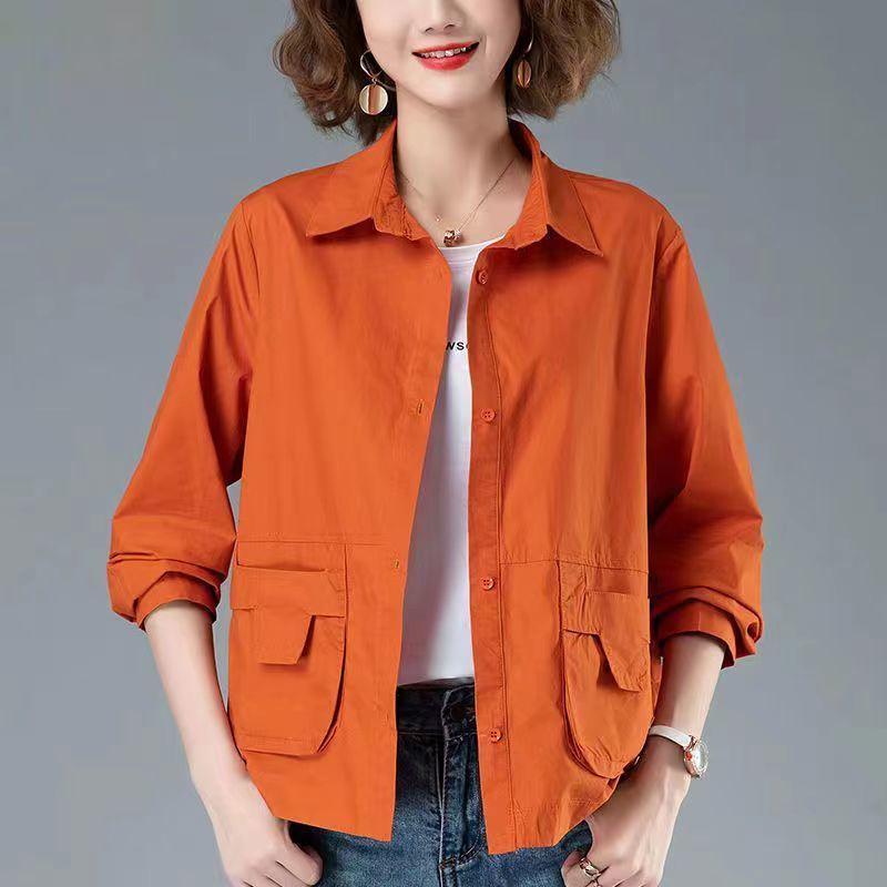 12890675.夹克上衣女薄款短外套女秋妈妈时尚休闲衬衣女