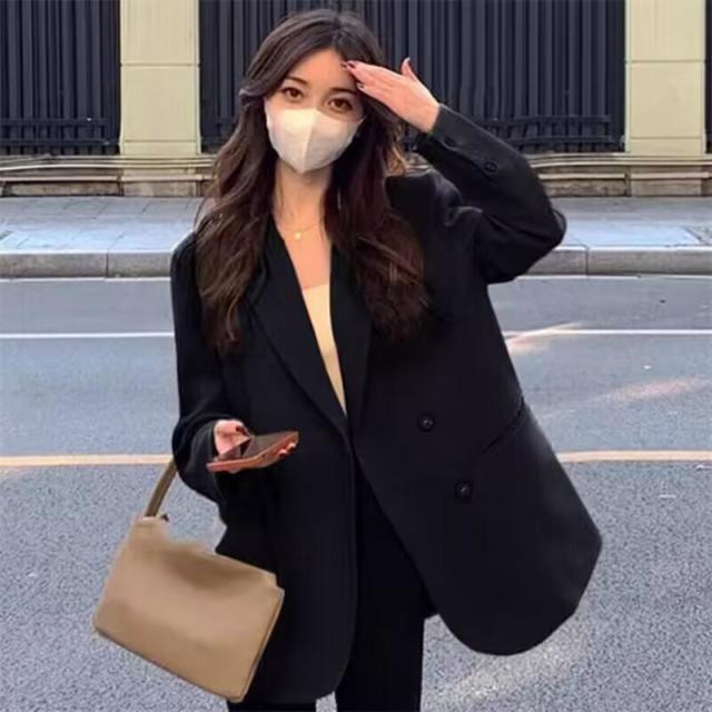 12891428.卡其色西装外套女春秋休闲气质春秋炸街小个子西服上衣女西服