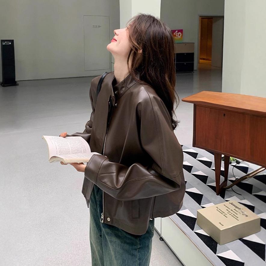 12891578.美拉德咖色外套女秋季感炸街小个子机车外套