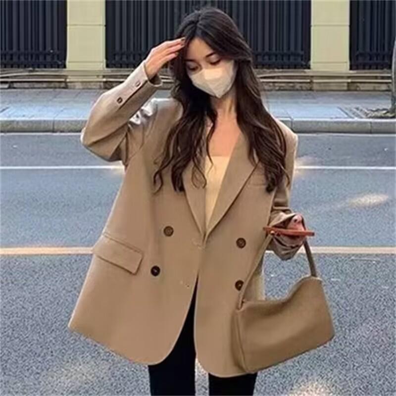 12891428.卡其色西装外套女春秋休闲气质春秋炸街小个子西服上衣女西服
