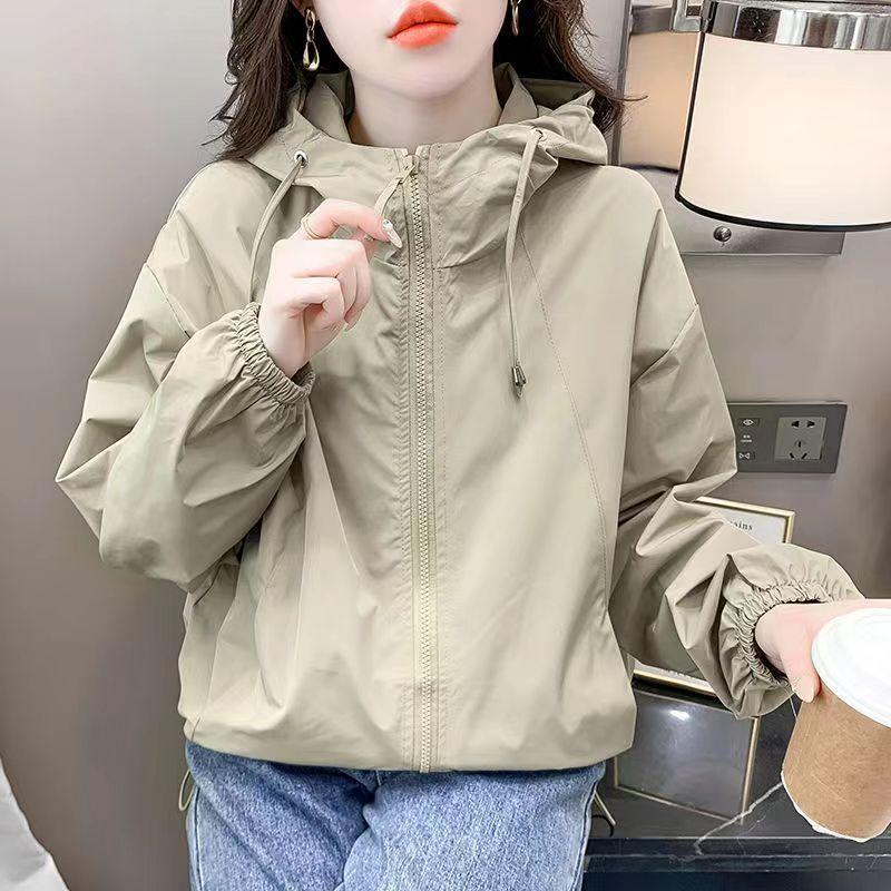 12892082.连帽短款纯色小个子夹克女宽松休闲夹克双拉链上衣