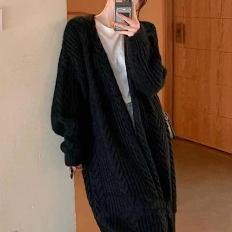 12889419.复古慵懒风百搭外套麻花纹秋冬宽松厚实保暖长款开衫外套
