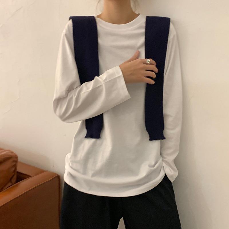 12890114.白色打底衫女秋季韩版女装洋气内搭纯色长袖t恤女潮