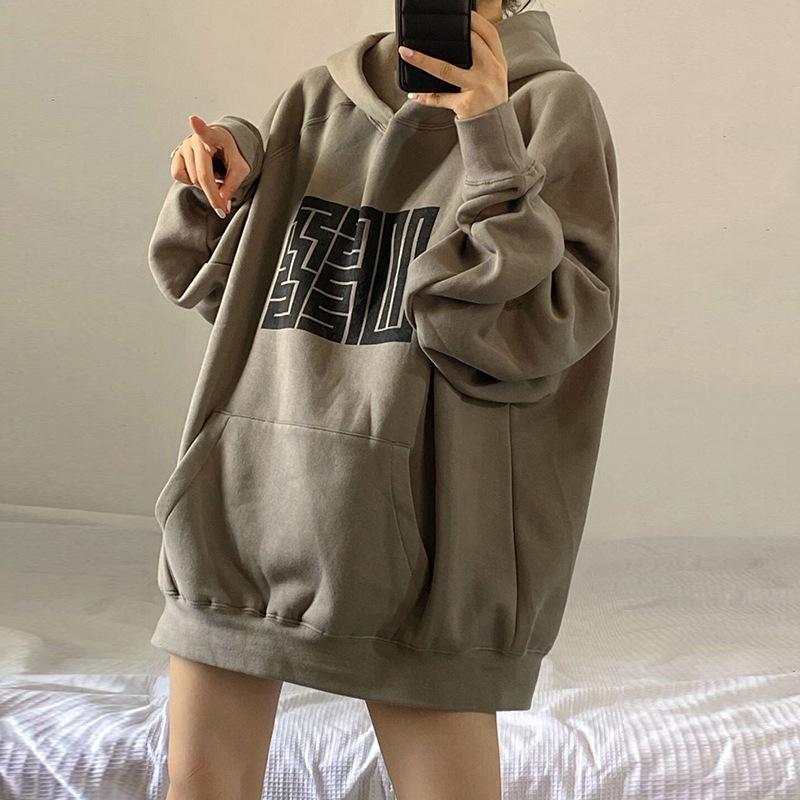 12889974.复古加绒卫衣女秋冬季韩版印花连帽宽松外套上衣女潮