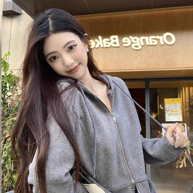 12891573.休闲运动套装女春秋宽松休闲韩版连帽拉链卫衣阔腿裤两件套潮