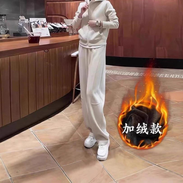12893102.休闲运动套装女秋冬加绒加厚气质减龄卫衣阔腿裤两件