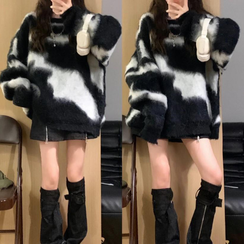 12893809.软软糯糯的毛衣女秋冬设计感复古慵懒风条纹感加厚外穿