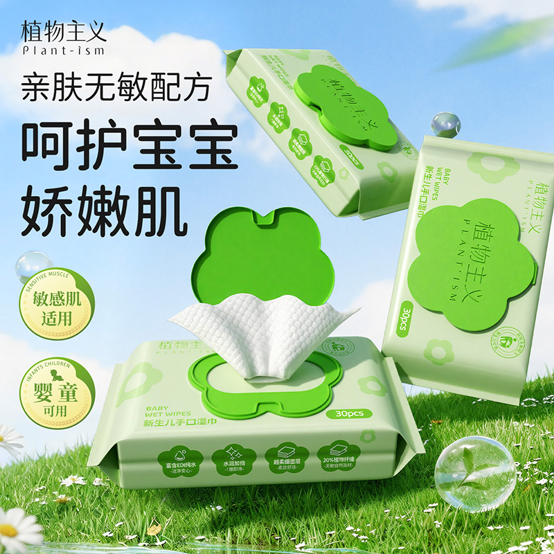 13145155.植物主义婴儿湿巾手口专用新生小包便携小学生宝宝儿童绵柔湿纸巾