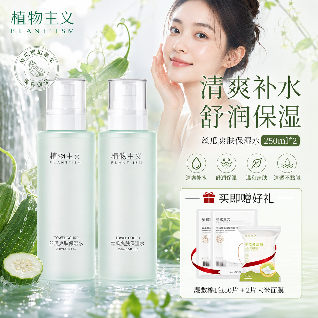 6674441.植物主义补水喷雾爽肤水学生丝瓜水补水保湿控油脸部化妆水湿敷舒缓水护肤品