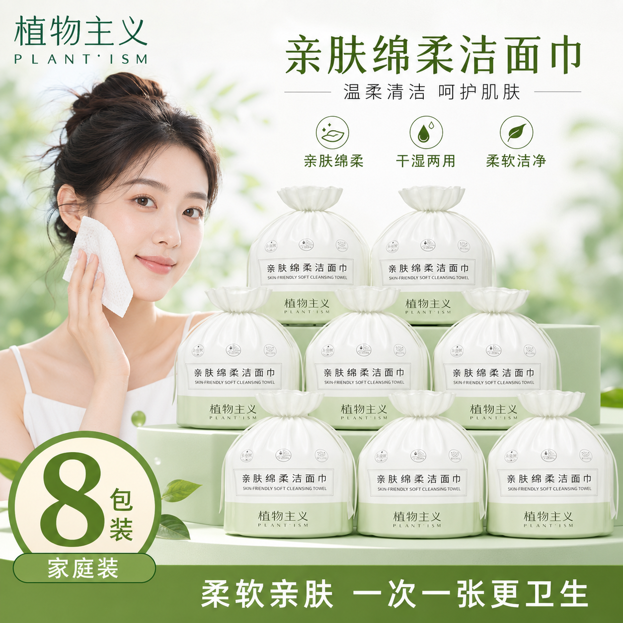 6674200.植物主义洗脸巾一次性女洁面巾纸绵柔巾美容大卷8包