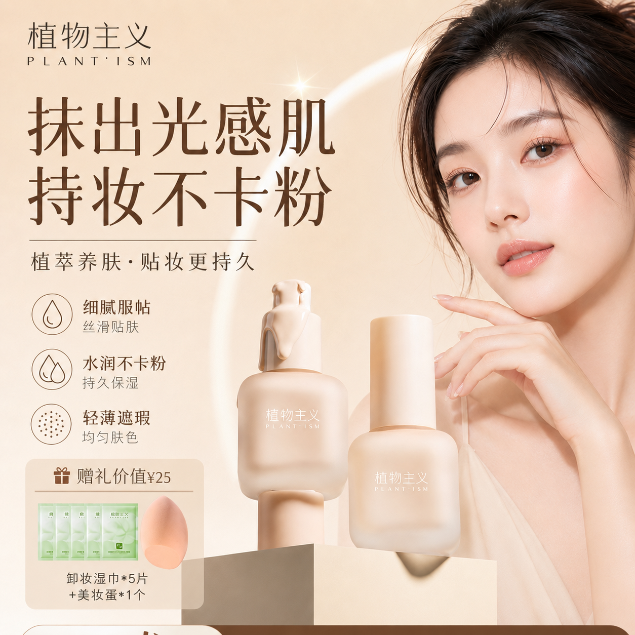10548191.植物主义粉底液遮瑕持久不脱妆保湿服帖不卡粉干油皮学生平价底妆