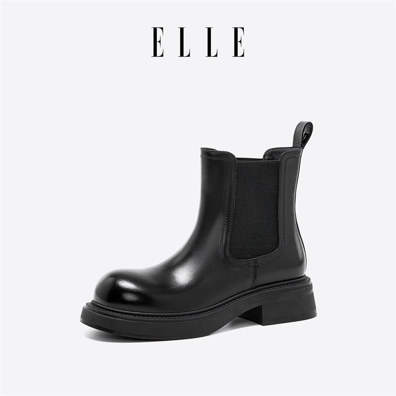 11653732.ELLE加绒可选时尚牛皮切尔西靴秋冬百搭英伦风短筒时装女靴