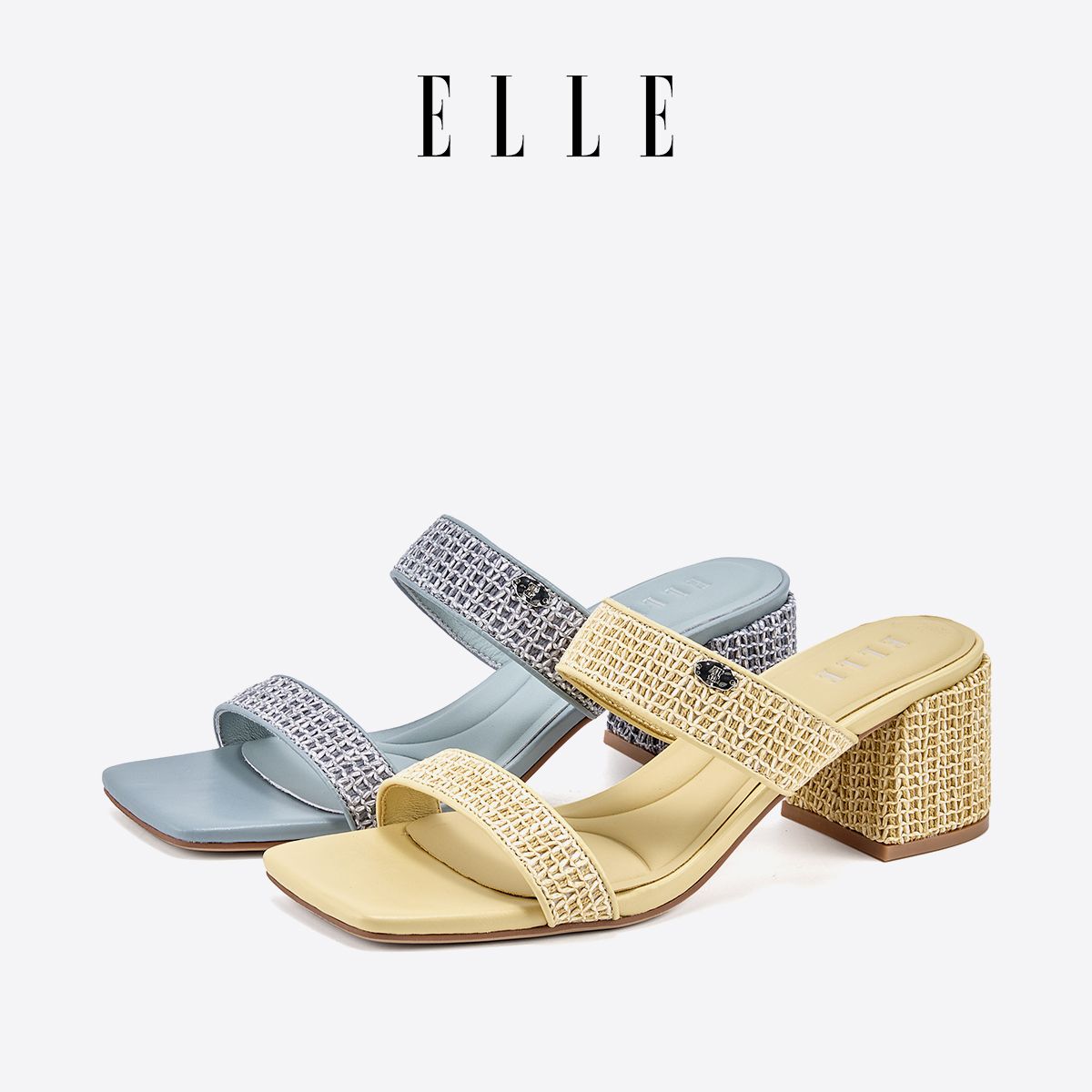 12000098.ELLE马卡龙色一字高跟鞋粉嫩色系增高大粗跟夏季不累脚凉鞋