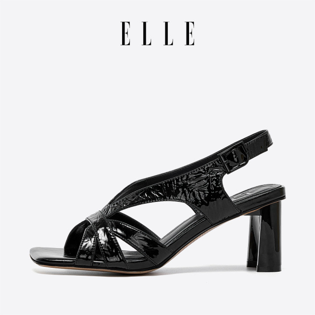 11999950.ELLE罗马凉鞋女 2025 新款英伦风高跟鞋粗跟百搭真皮防水台凉鞋女