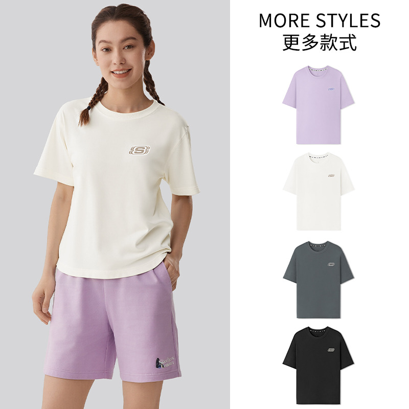 12364802.【男女同款-纯棉舒适T恤】Skechers斯凯奇夏季成人中性舒适针织短袖T恤情侣款