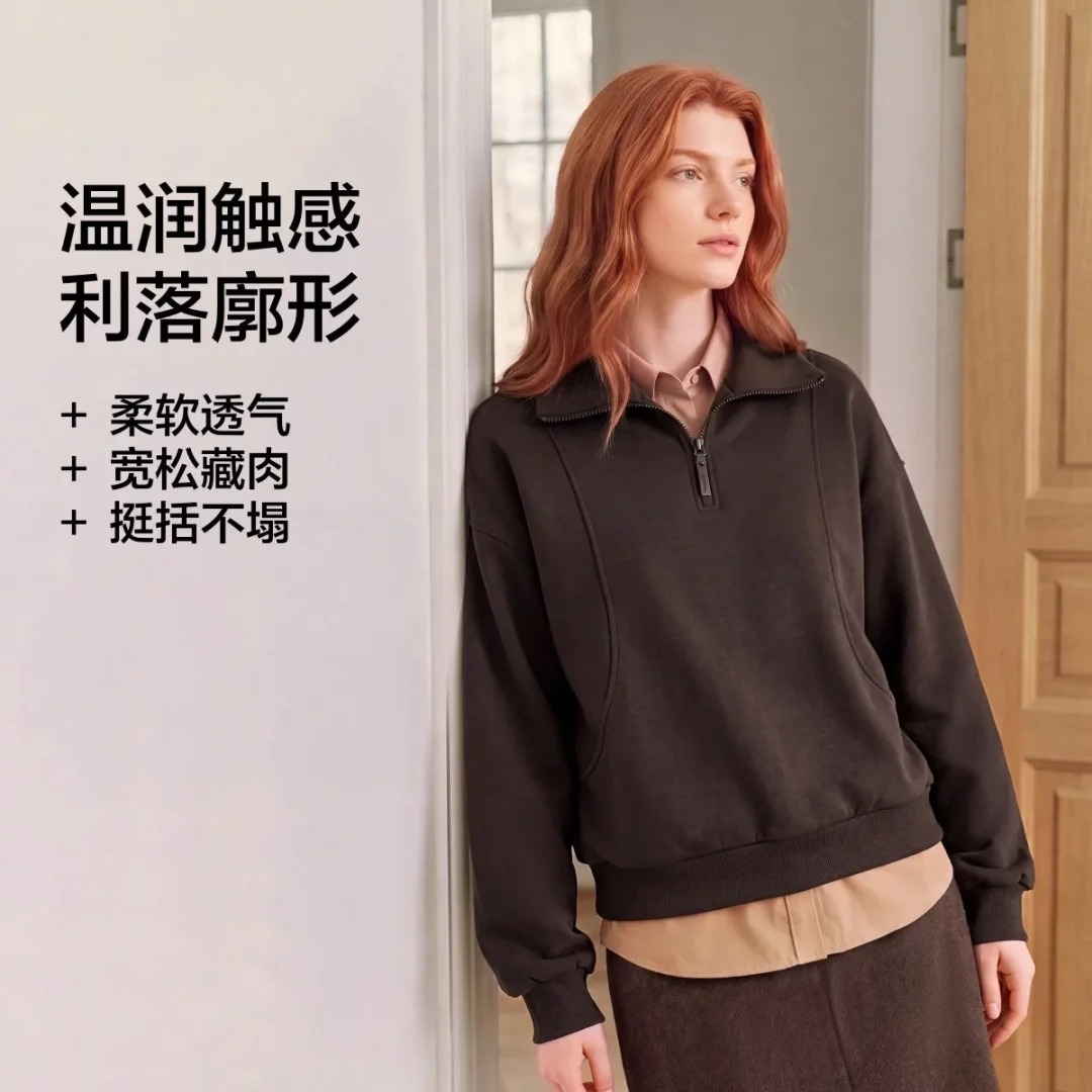 13797081.斯凯奇【落肩宽松袖】女士针织套头卫衣运动长袖logo舒适休闲